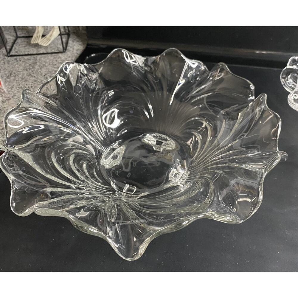 Cambridge CAPRICE Glass Centerpiece Bowl Footed Ruffled Clear Crystal 1950s